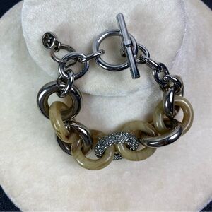 Michael Kors Silver Tortoise Shell Zirconia Chunky Link Toggle Chain Bracelet